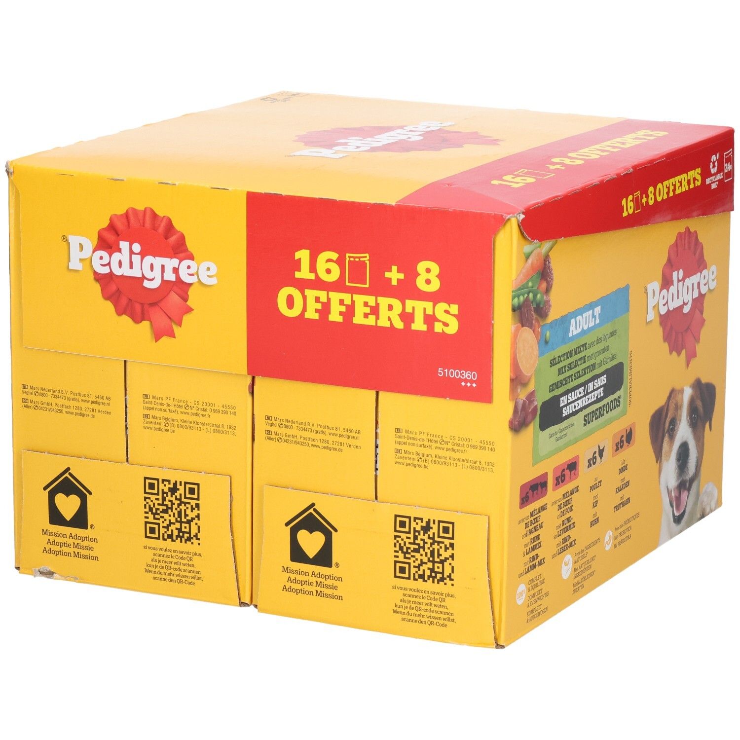 Arrière d'une boîte Pedigree Multipack 16+8 Sachets Offerts, Adulte.