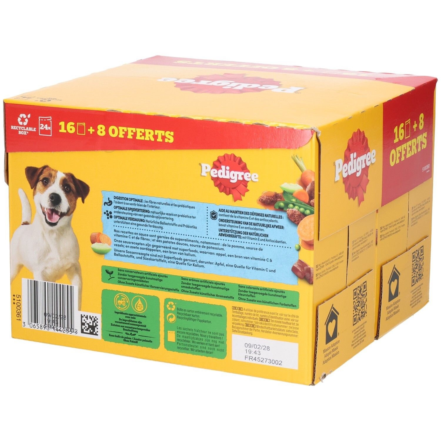 Côté d'une boîte Pedigree Multipack 16+8 Sachets Offerts, Adulte.