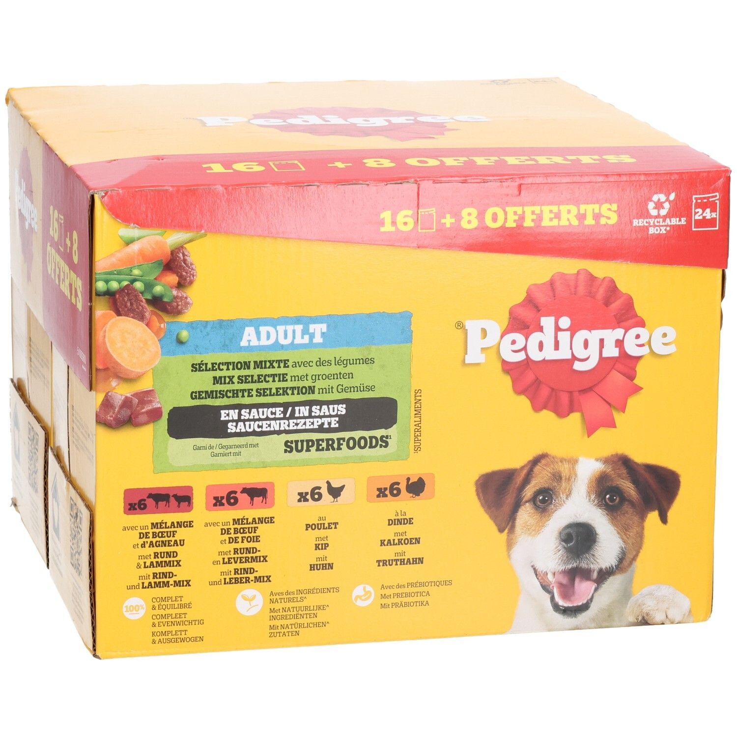 Multipack Pedigree 16+8 Sachets Offerts, Adulte, sélection mixte avec légumes.