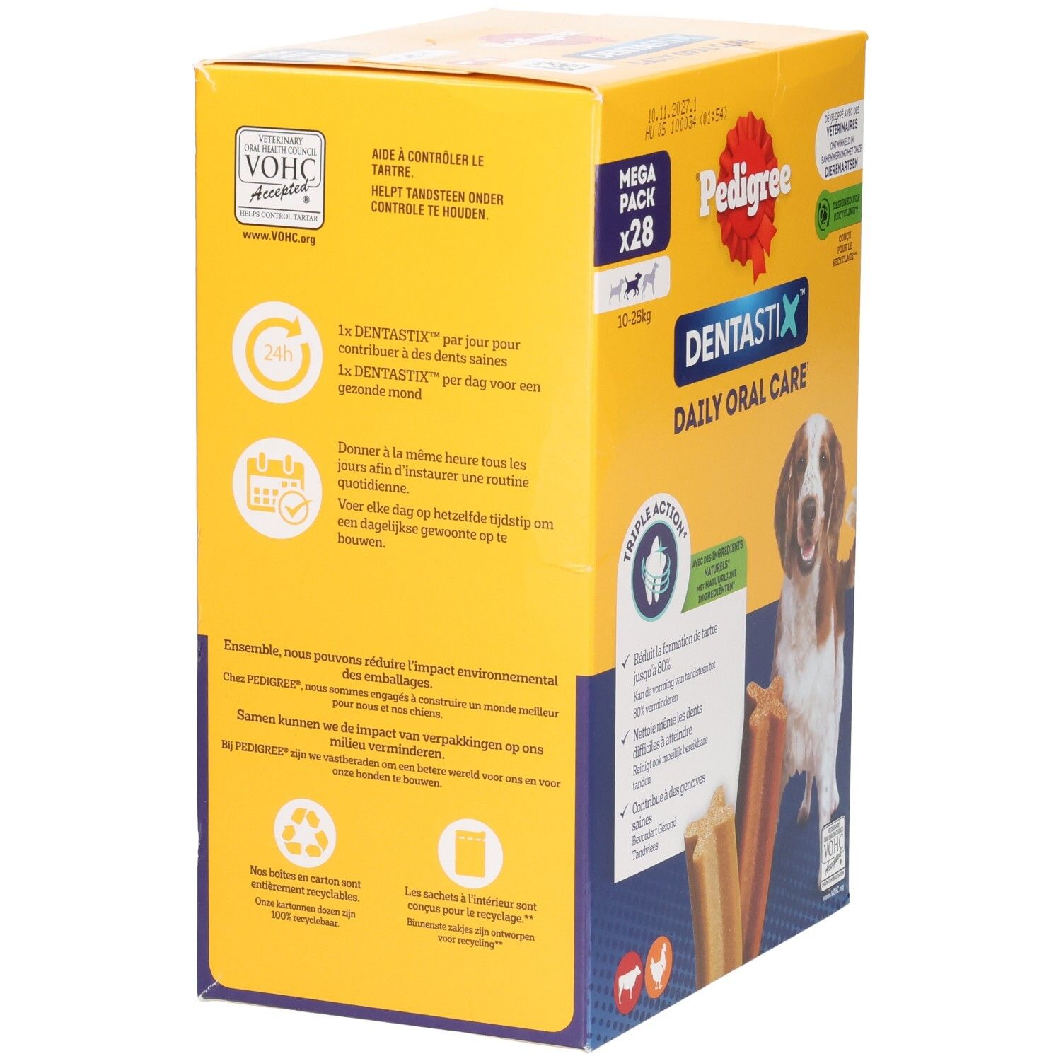 Pedigree Dentastix Mega Pack x28 pour chiens de 10-25kg, soin bucco-dentaire quotidien.