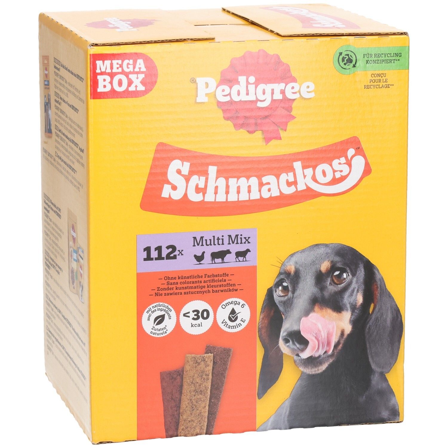 Avant d'une Mega Box Pedigree Schmackos Multi Mix.