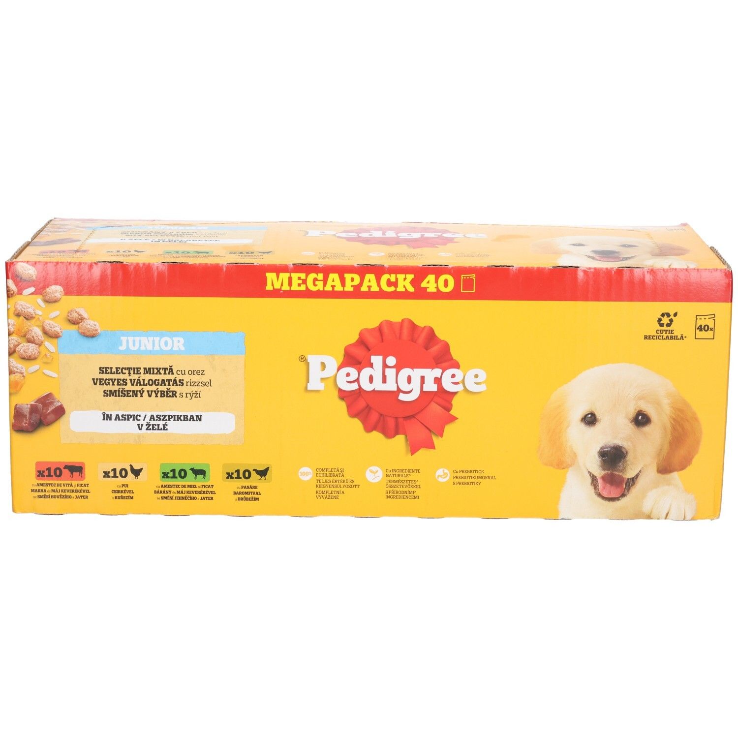 Boîte de nourriture pour chien Pedigree Adulte Mix Sélectie en gelée avec image de chien.