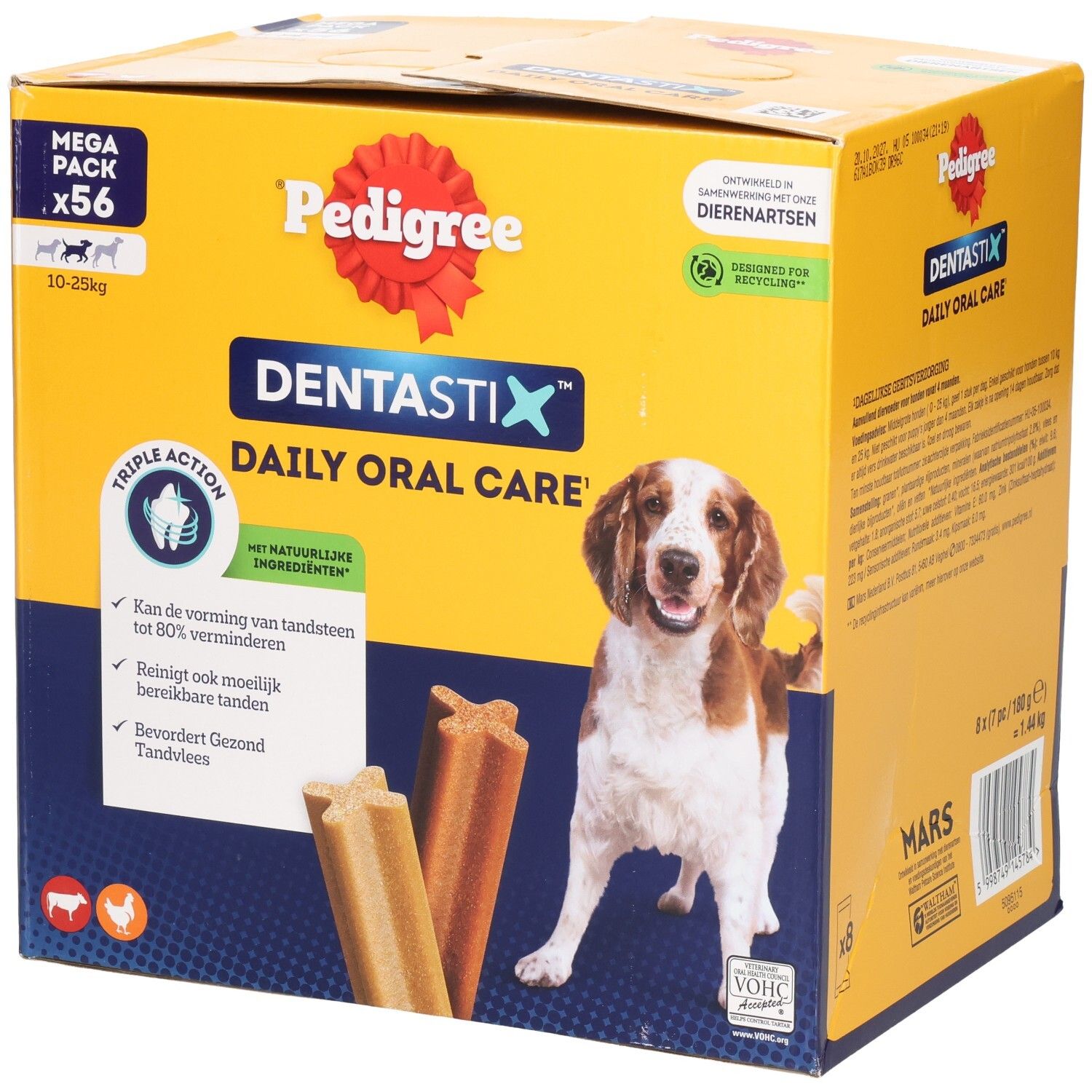 Pedigree Dentastix Mega Pack 56 unités pour chiens de 10-25kg. Soin bucco-dentaire quotidien.