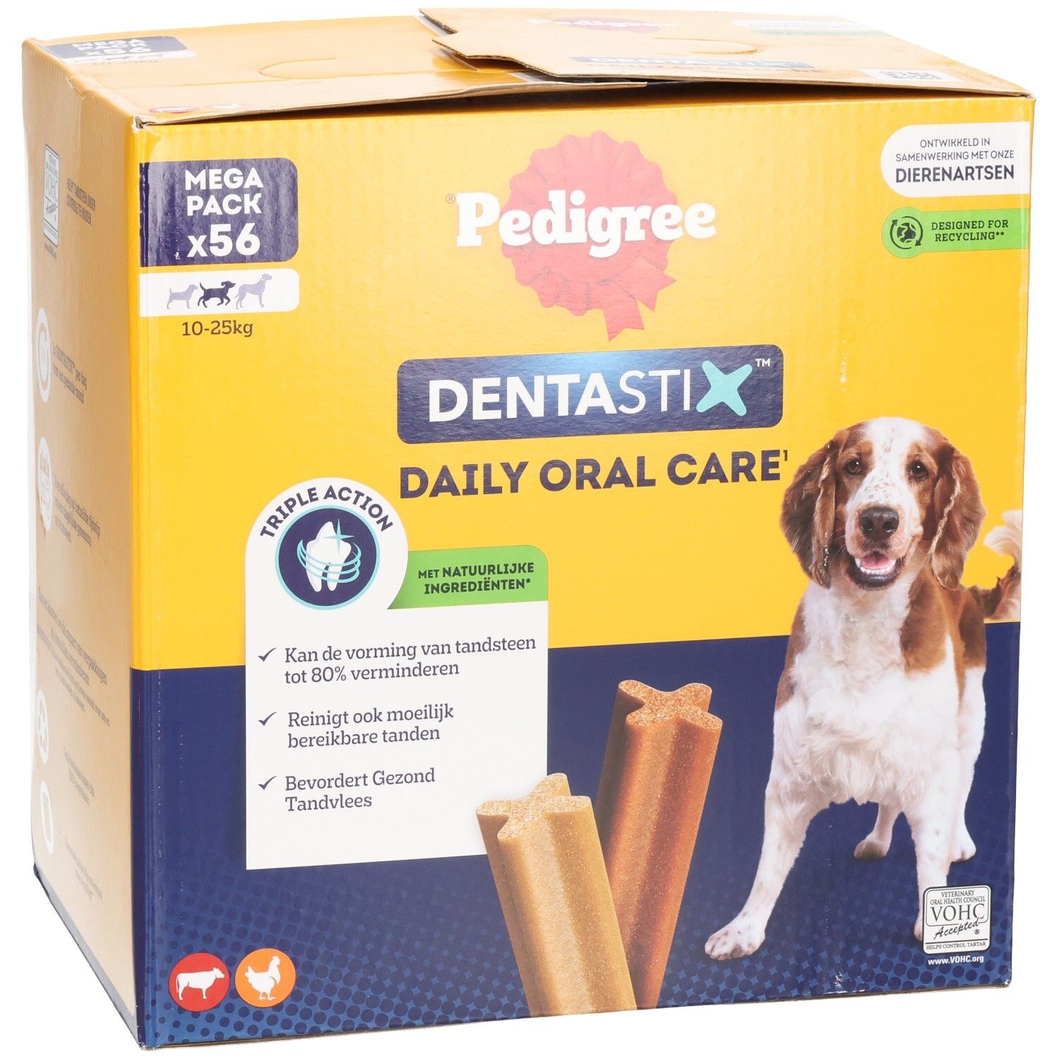 Pedigree Dentastix Mega Pack 56 unités pour chiens de 10-25kg. Soin bucco-dentaire quotidien triple action.
