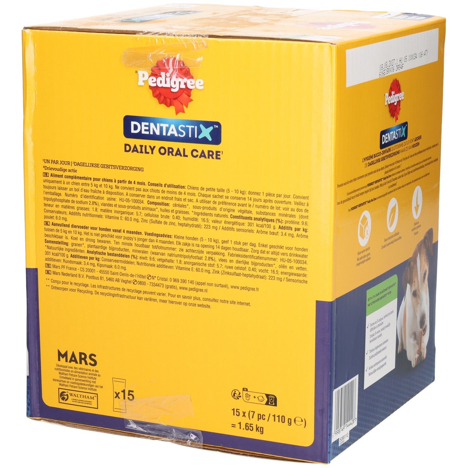 Paquet Pedigree Dentastix 15 x 7 pièces (110g). Soin bucco-dentaire quotidien pour chiens.