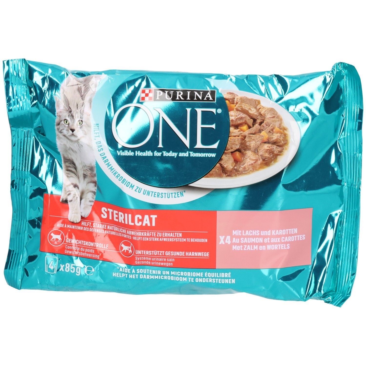 Purina ONE Sterilcat nourriture humide pour chat au saumon et carottes. 4x 85g.