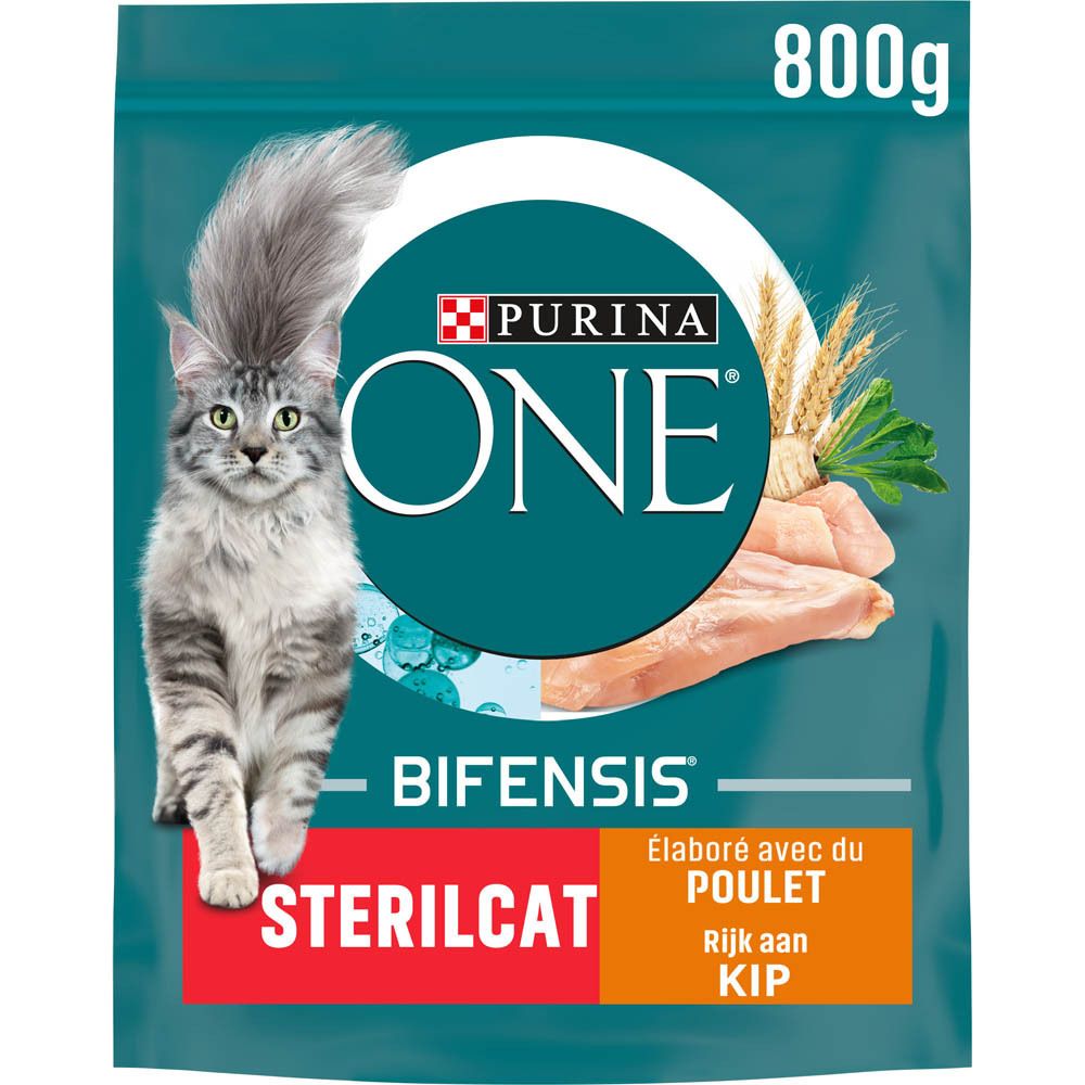 Purina One Sterilcat nourriture sèche pour chats, sachet de 800g au poulet.