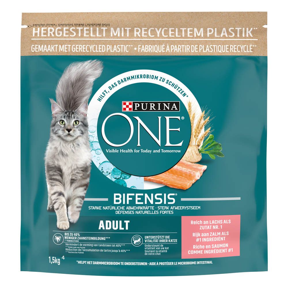 Nourriture pour chats Purina ONE BIFENSIS Adulte au saumon, sachet de 1,5kg.