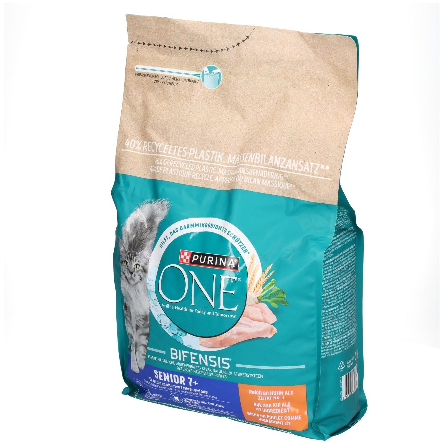 Sacs de 3 kg de nourriture pour chats Purina ONE Bifensis Senior 7+.
