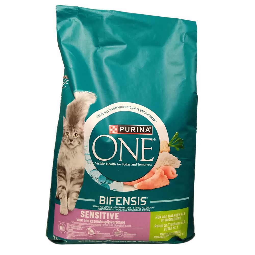 Sac de 1,5 kg de croquettes Purina ONE BIFENSIS Sensitive pour chat.