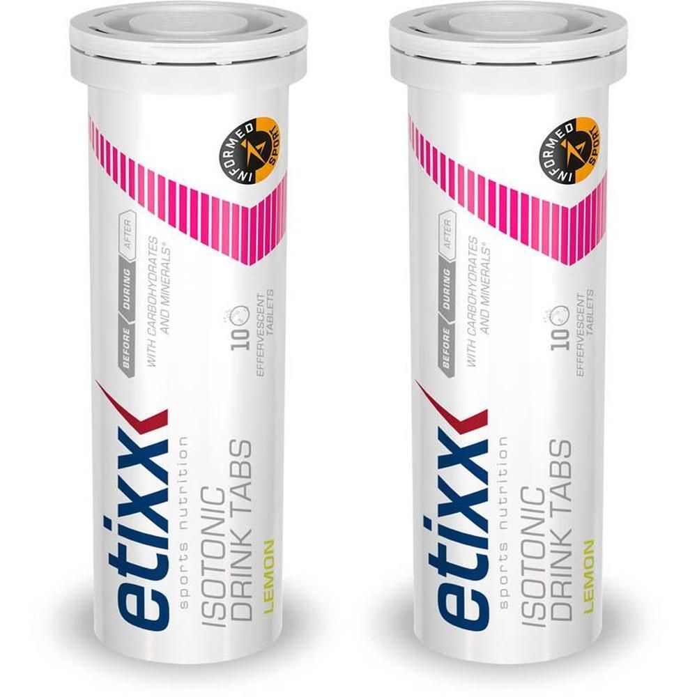 Deux tubes de comprimés effervescents Etixx Isotonic Drink Tabs Citron, 10 par tube. Certifié Informed-Sport.