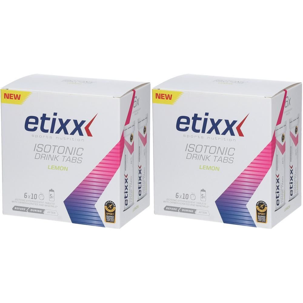 Deux boîtes de comprimés effervescents Etixx Isotonic Zitrone, 6x10.