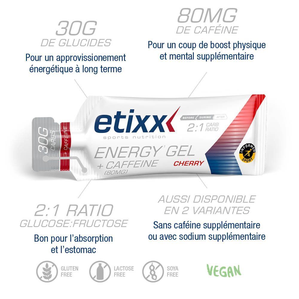 Présentoir d'Etixx Energy Gel Caféine-Cerise, 12x40ml.