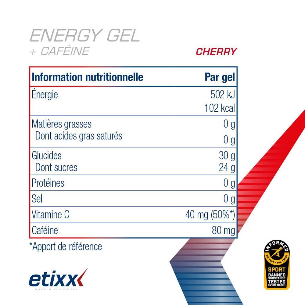 Présentoir d'Etixx Energy Gel Caféine-Cerise, 12x40ml.