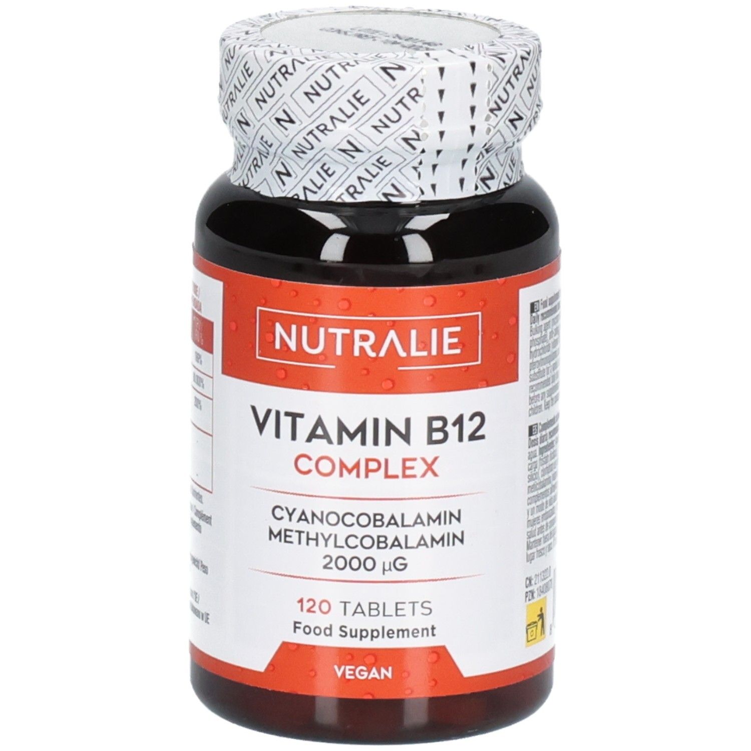 Bouteille Nutralie Vitamine B12 Complex de 120 comprimés, vegan.