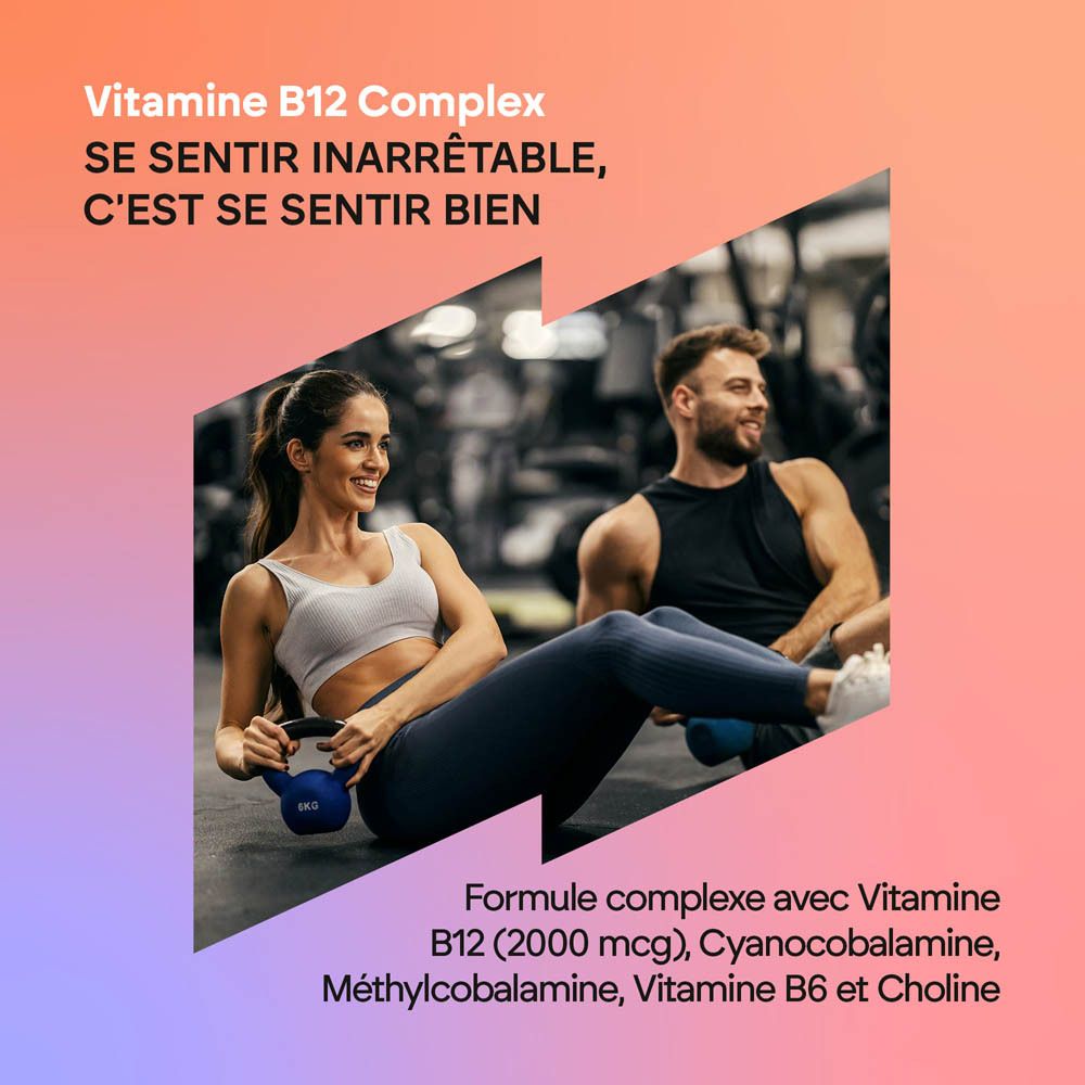 Arrière de la bouteille Nutralie Vitamine B12 Complex avec informations nutritionnelles.