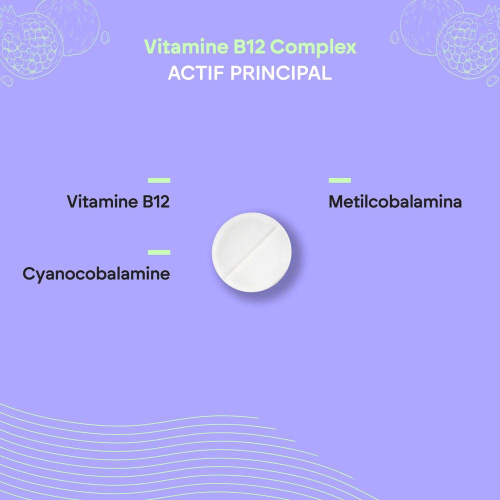 Bouteille Nutralie Vitamine B12 Complex de 120 comprimés avec sceau vegan.