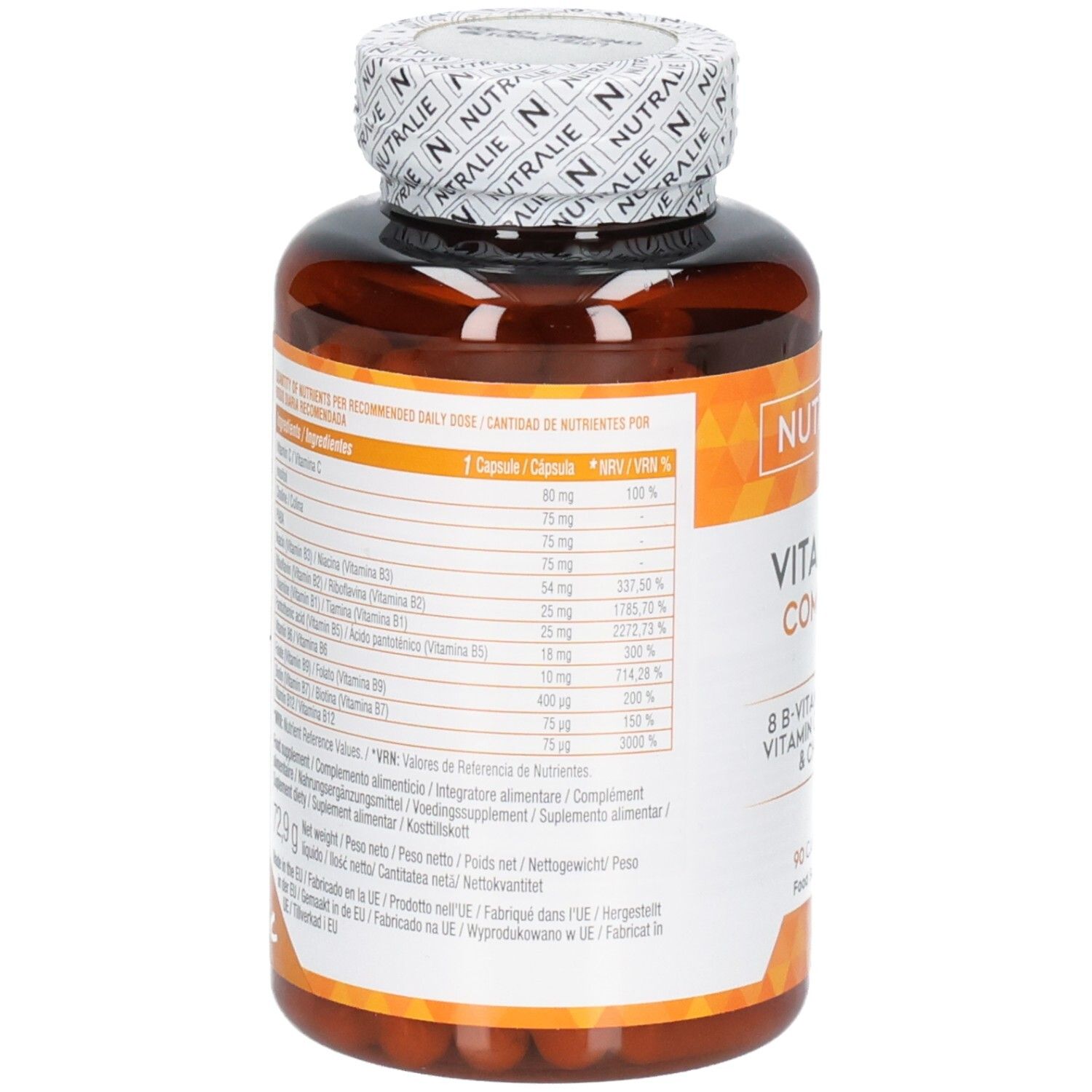 Nutralie Vitamine B Complex verso avec informations nutritionnelles.