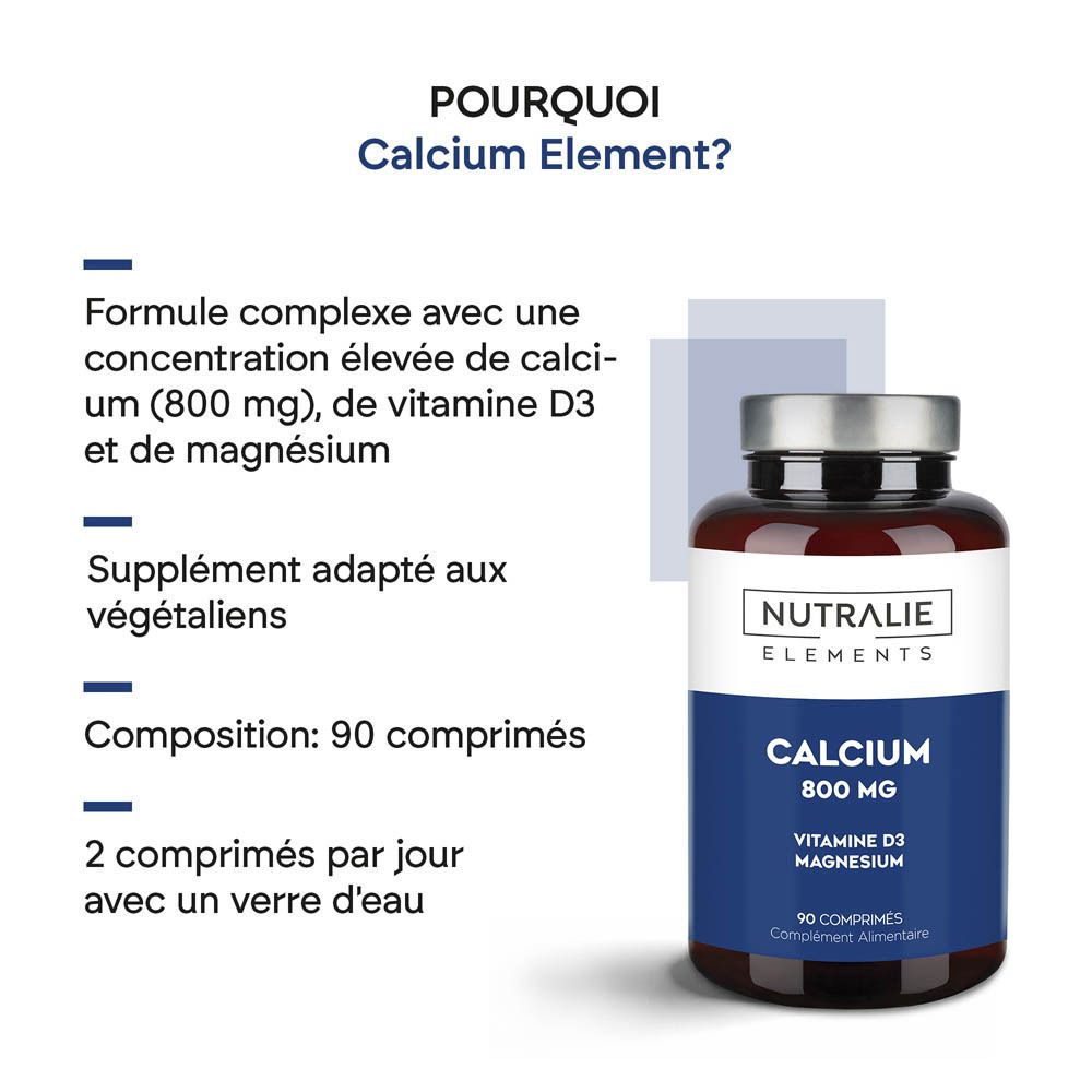 Bouteille Nutralie Calcium 800 mg, 90 comprimés, complément alimentaire.
