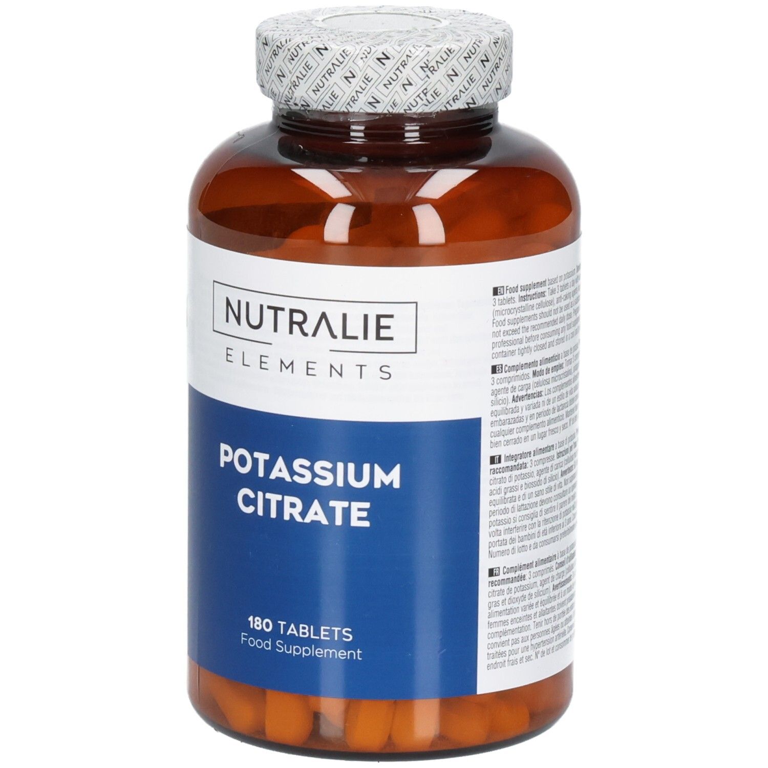 Vue avant d'une bouteille Nutralie Citrate de Potassium, 180 comprimés.