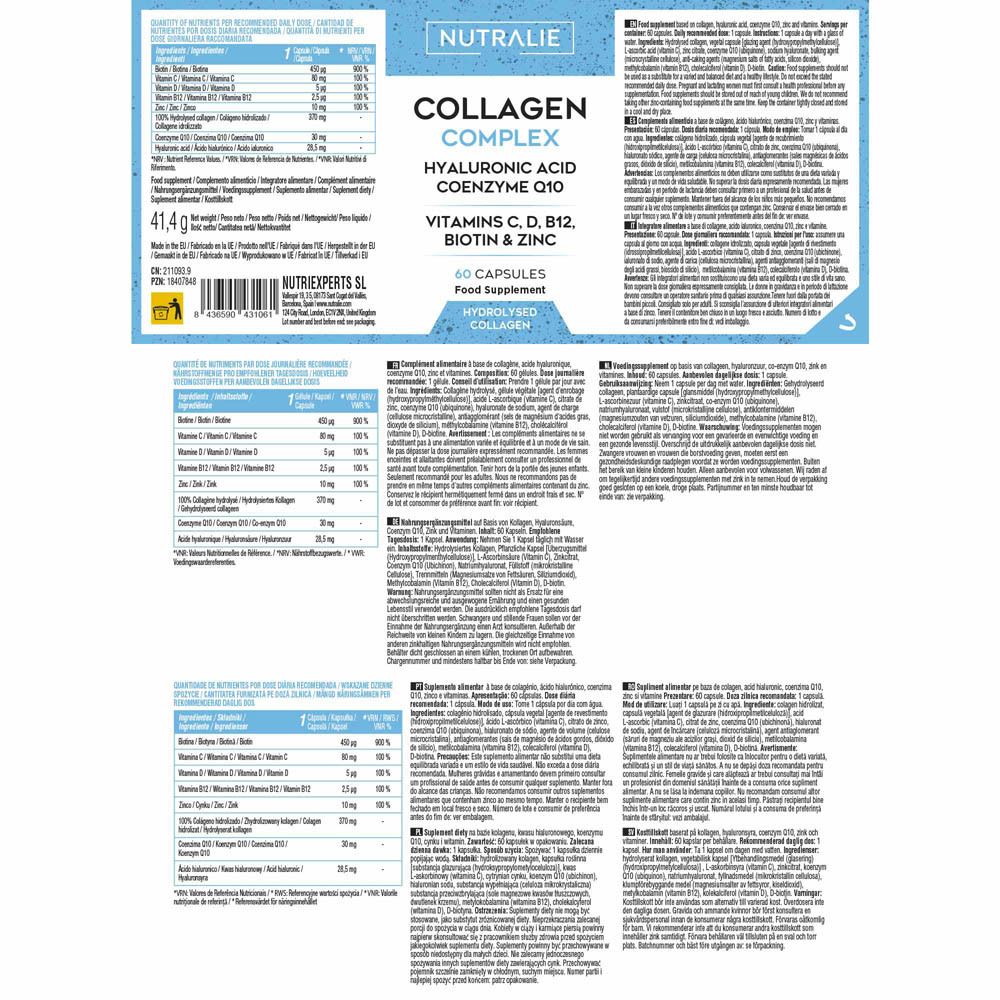 Bouteille Nutralie Collagène Complex de 60 gélules, vue de face avec détails de l'étiquette.