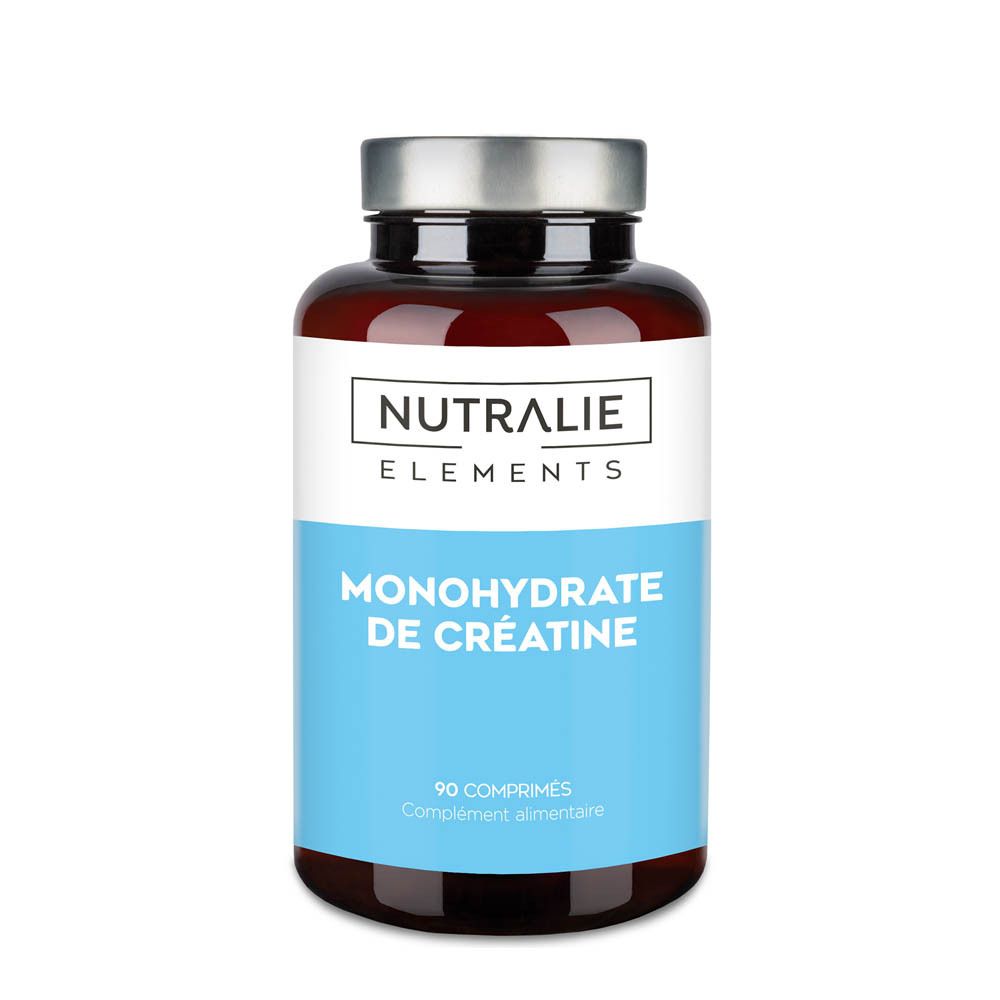 Pot Nutralie Monohydrate de Créatine, 90 comprimés. Étiquetage en français.