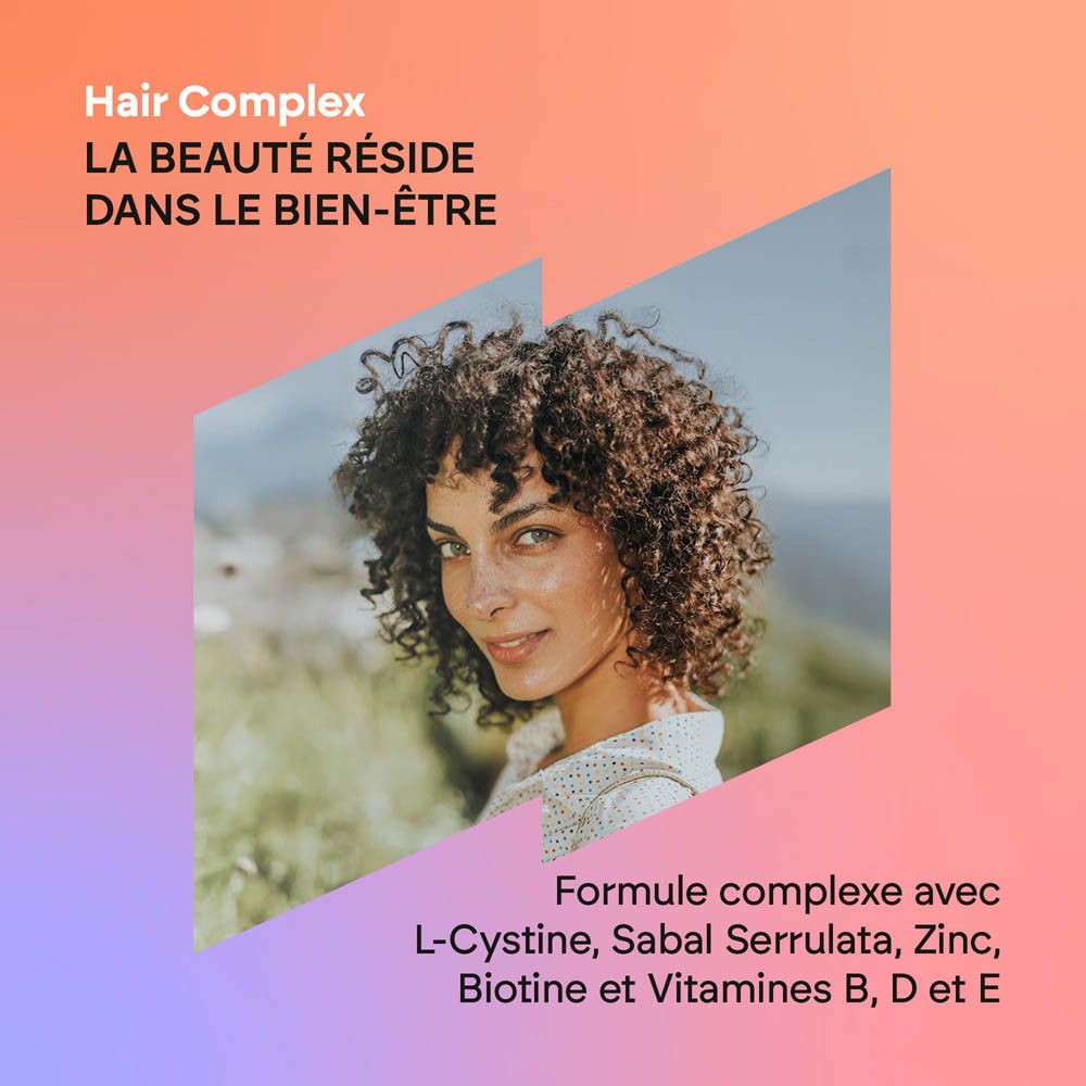 Nutralie Hair Complex : Flacon avec étiquette bordeaux, 90 gélules, complément alimentaire.