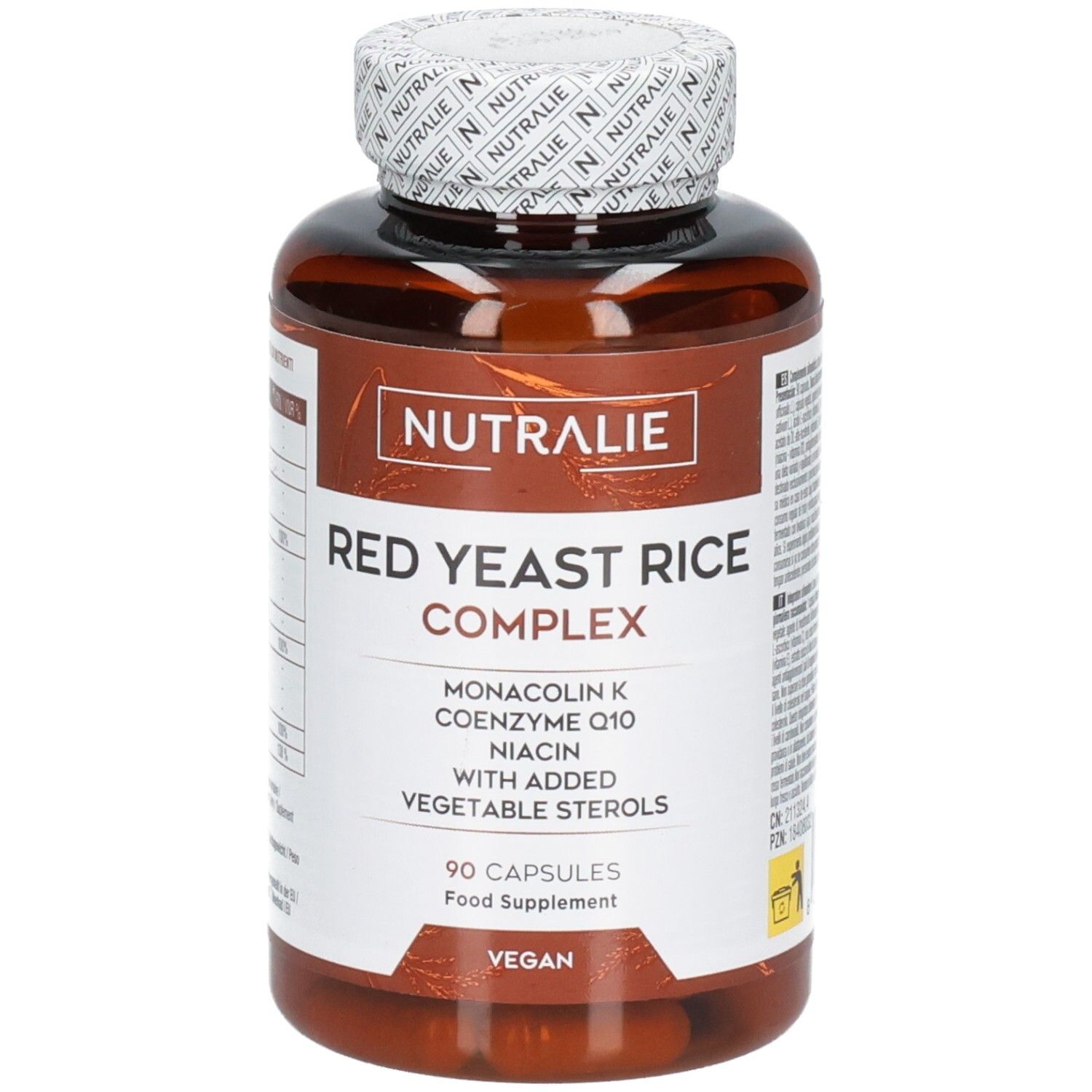 Nutralie Levure de Riz Rouge Complex, 90 gélules végétaliennes. Contient Monacoline K, Coenzyme Q10, Niacine.