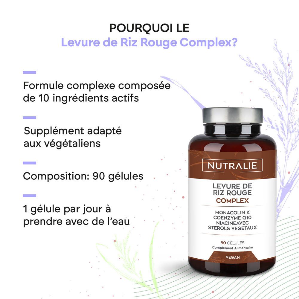 Nutralie Levure de Riz Rouge Complex: Pourquoi ce complexe? Formule de 10 ingrédients actifs, 90 gélules.