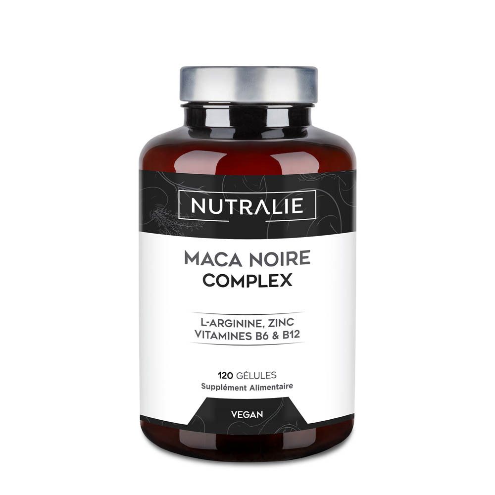 Nutralie Maca Noire Complex : Flacon de 120 gélules, végan.