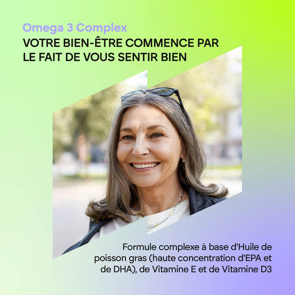 Arrière de la bouteille Nutralie Omega 3 Complex, étiquetage français.
