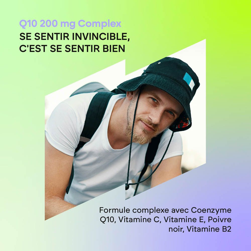 Homme avec sac à dos, Nutralie Q10 Complex 200mg, "Se sentir invincible, c'est se sentir bien".