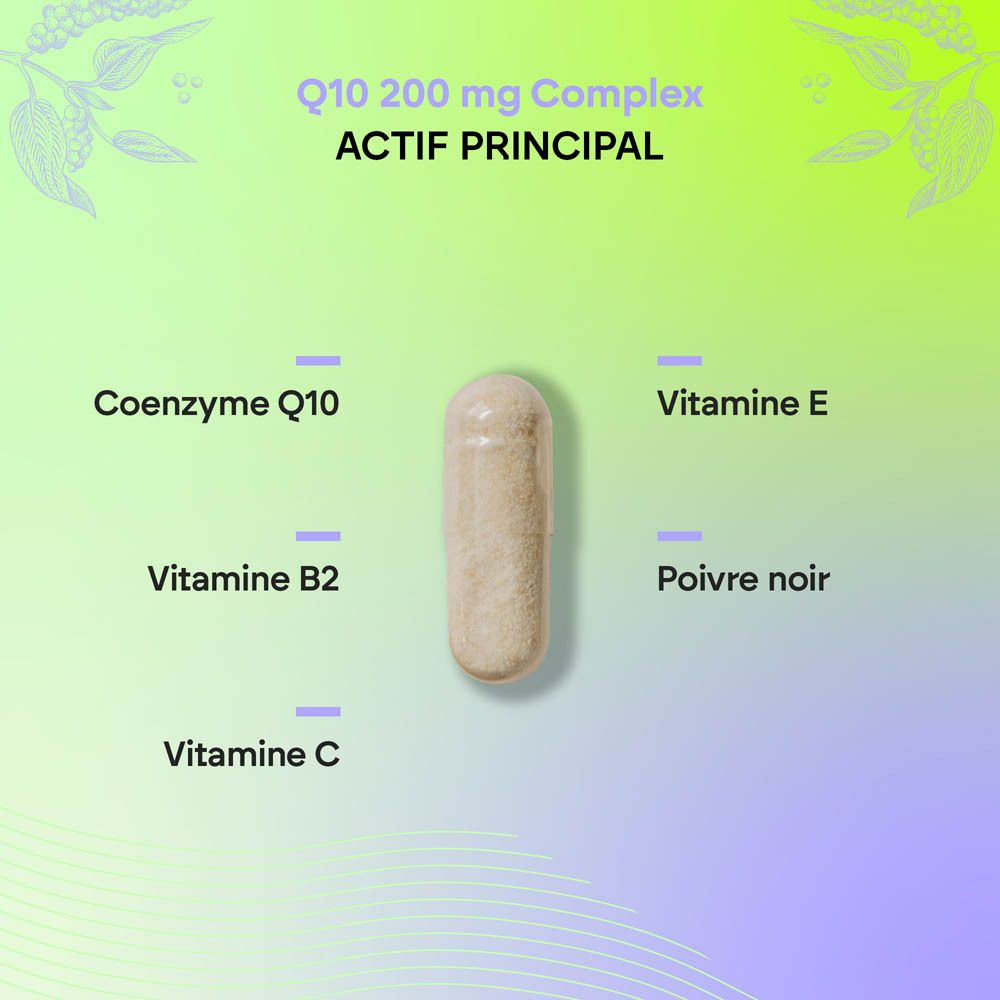 Gélule Nutralie Q10 Complex 200mg, Coenzyme Q10, Vitamine C, B2, E, Poivre Noir.