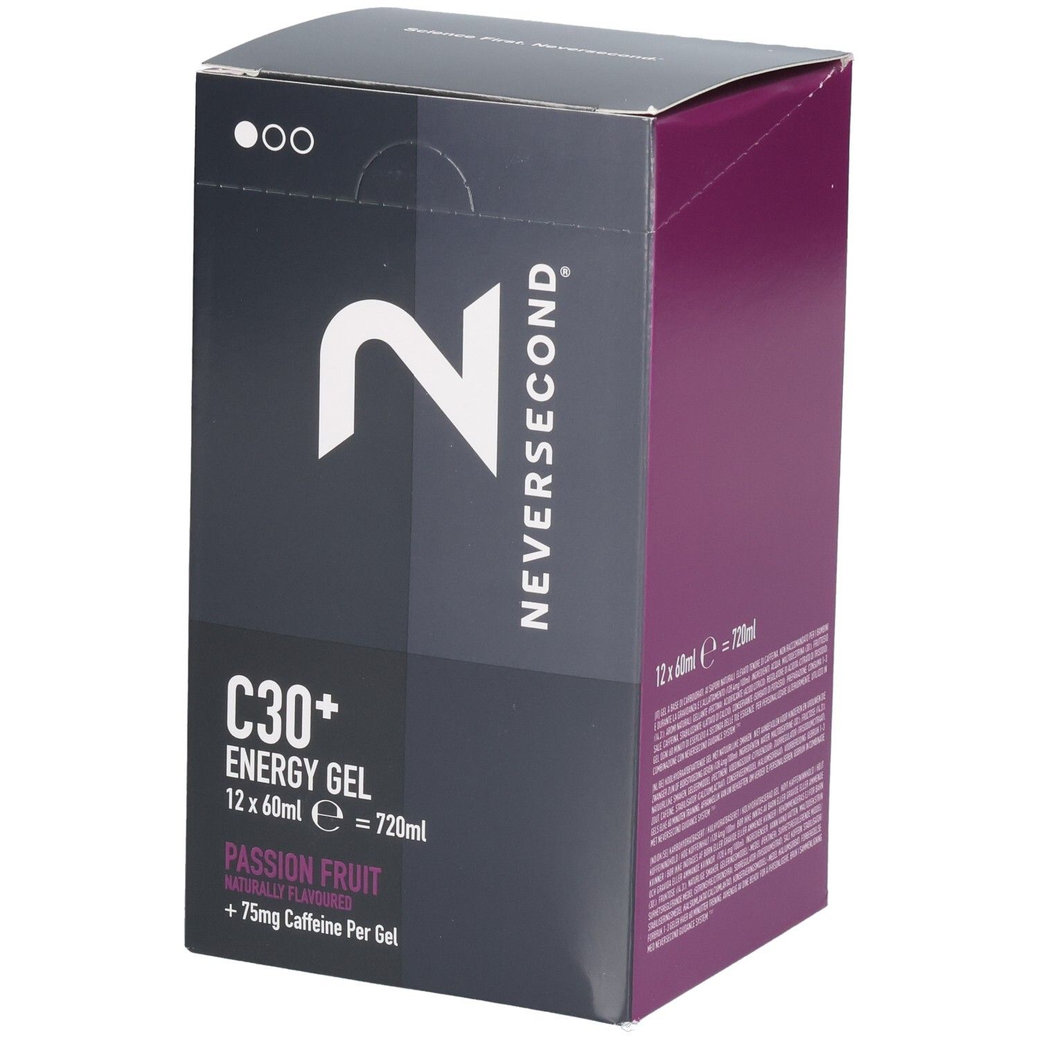Emballage pour Neversecond C30+ Energy Gel, Fruit de la passion, 12x60ml.