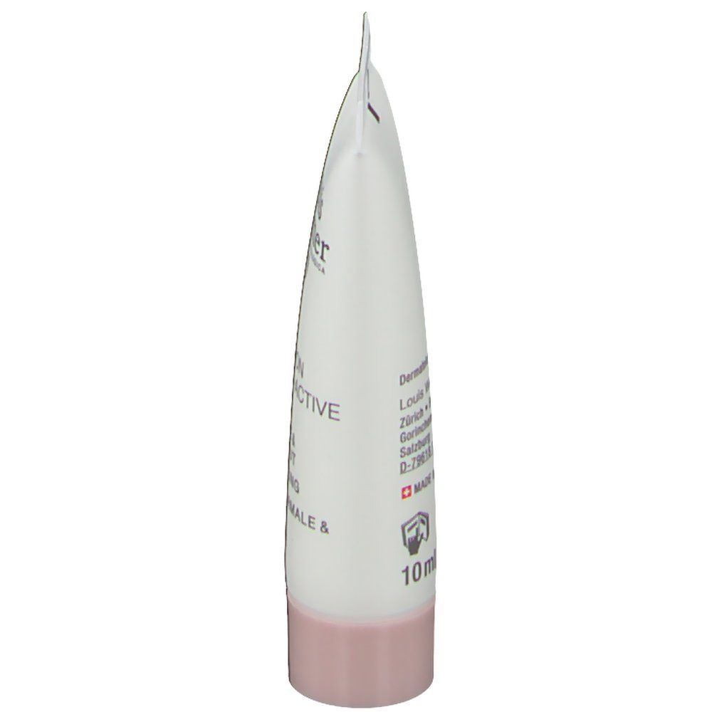 Vue latérale du tube Louis Widmer Emulsion Hydro-Active UV30. Blanc, bouchon rose. Texte imprimé.