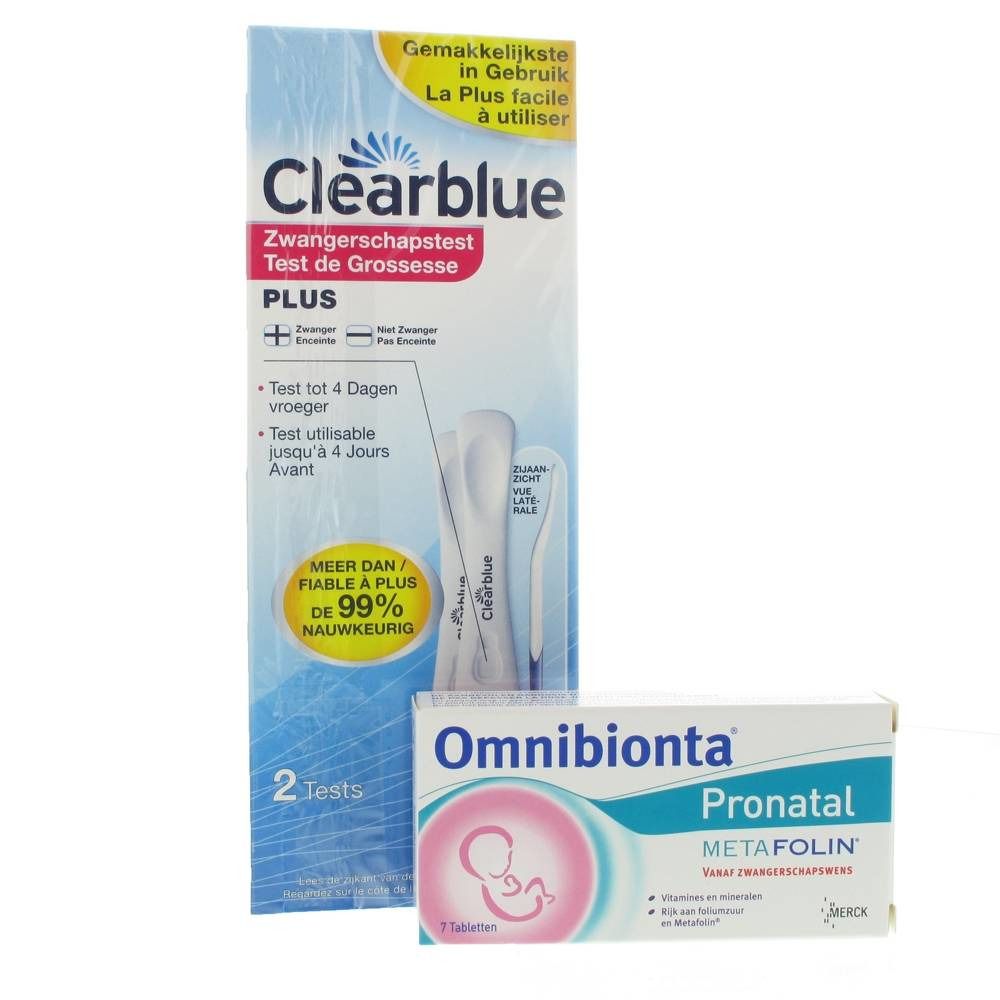 Clearblue Plus Test de grossesse  + GRATUIT Omnibionta Pronatal Metafolin 7 Comprimés