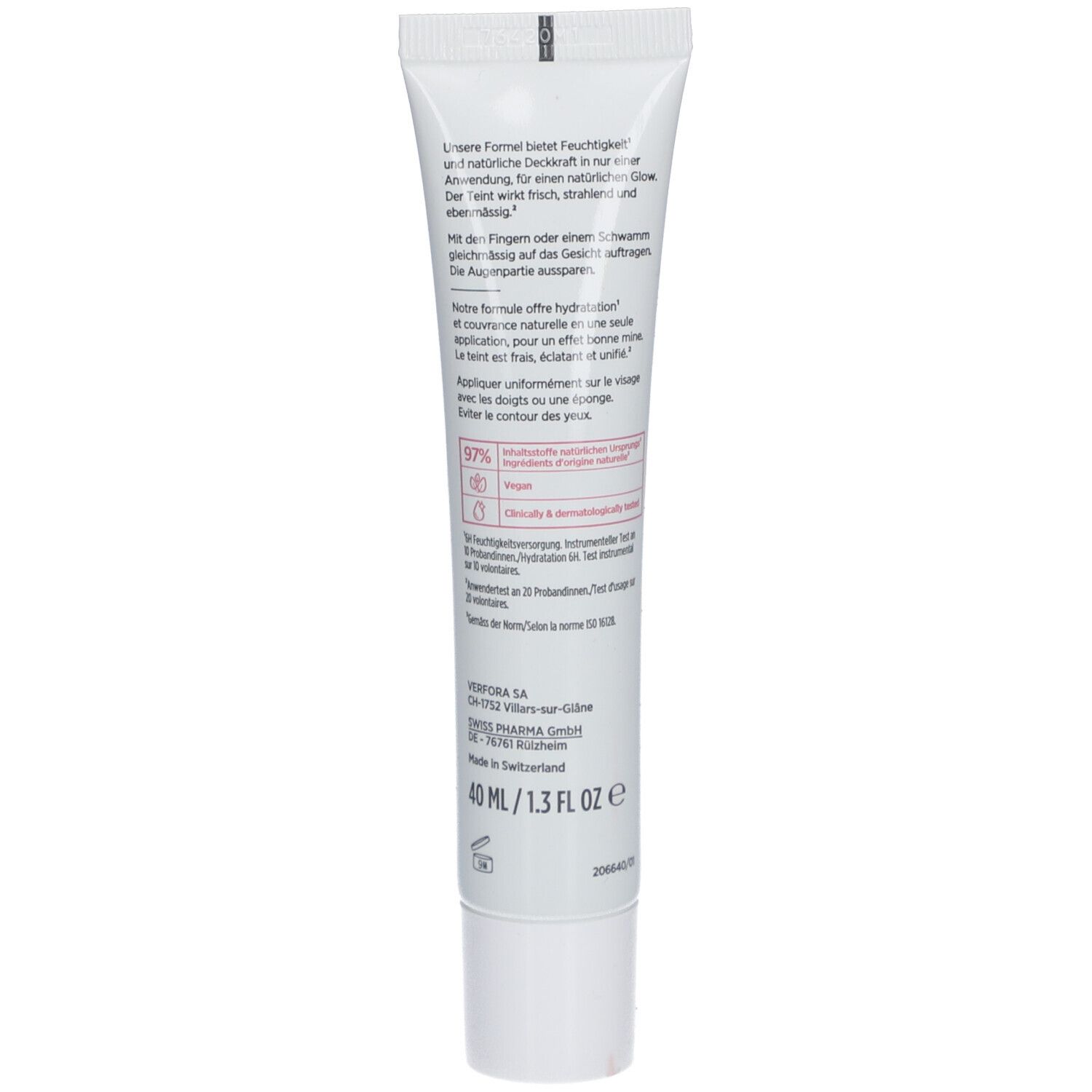 Dos du tube. Texte en allemand. Contient des informations sur les ingrédients et l'utilisation. 40 ml/1.3 fl oz.