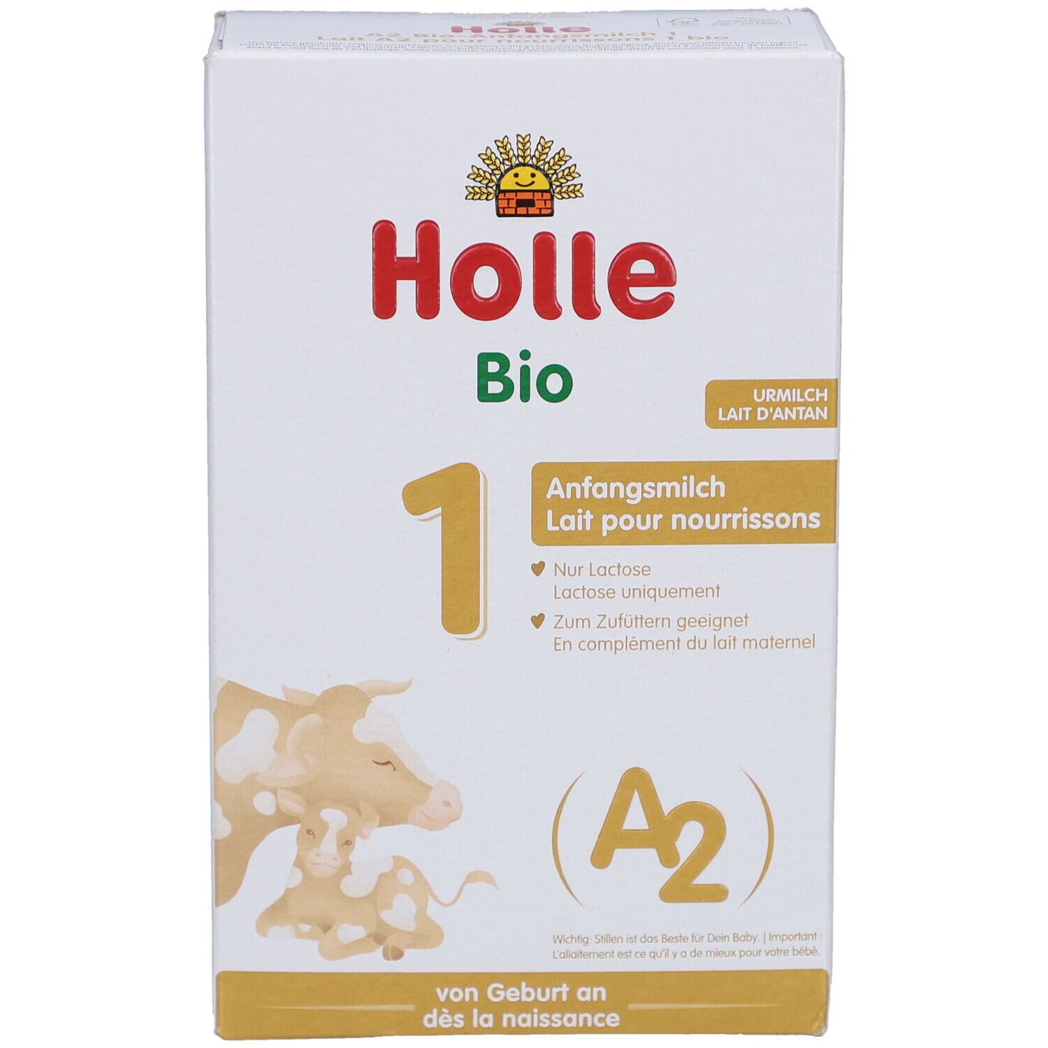 Boîte de lait infantile Holle Bio 1. Contient DHA, protéines A2. Label bio. Pour bébés dès la naissance.