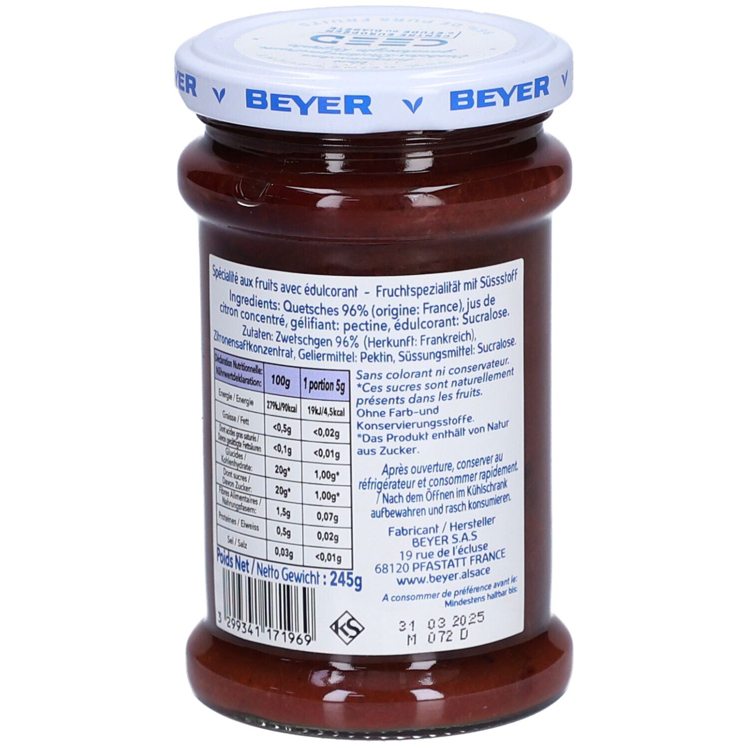 BEYER Fruits à Tartiner 96% de Quetsches