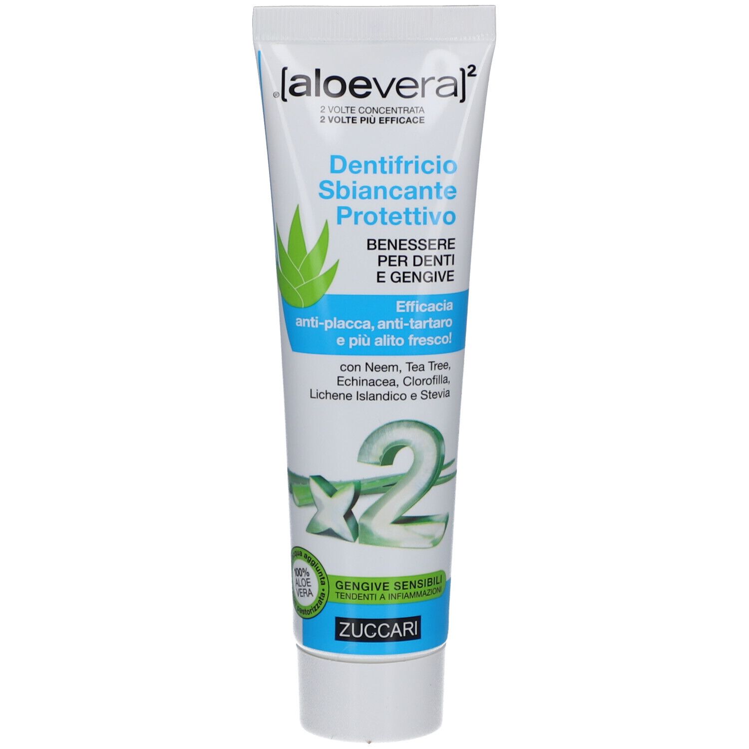 Dentifrice à l'Aloe Vera, blanchissant et protecteur, pour dents et gencives.