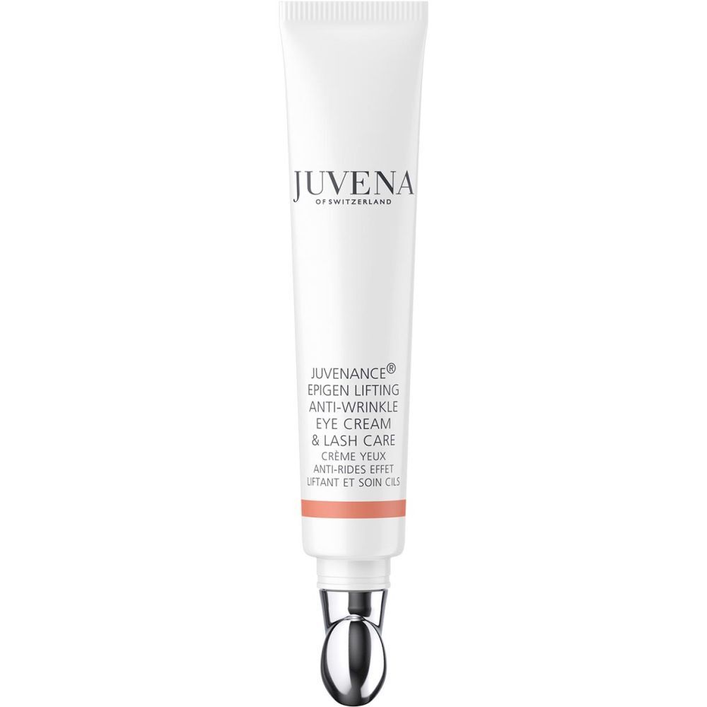 Tube blanche avec applicateur argenté. Inscription: JUVENA. Nom et description du produit.