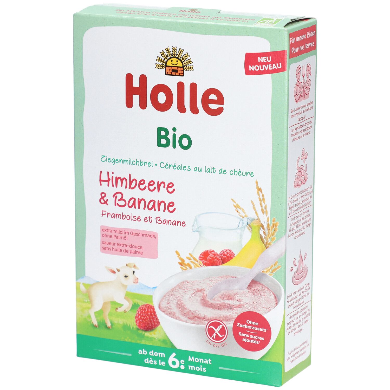 HOLLE Bouillie de lait bio framboise et banane au lait de chèvre