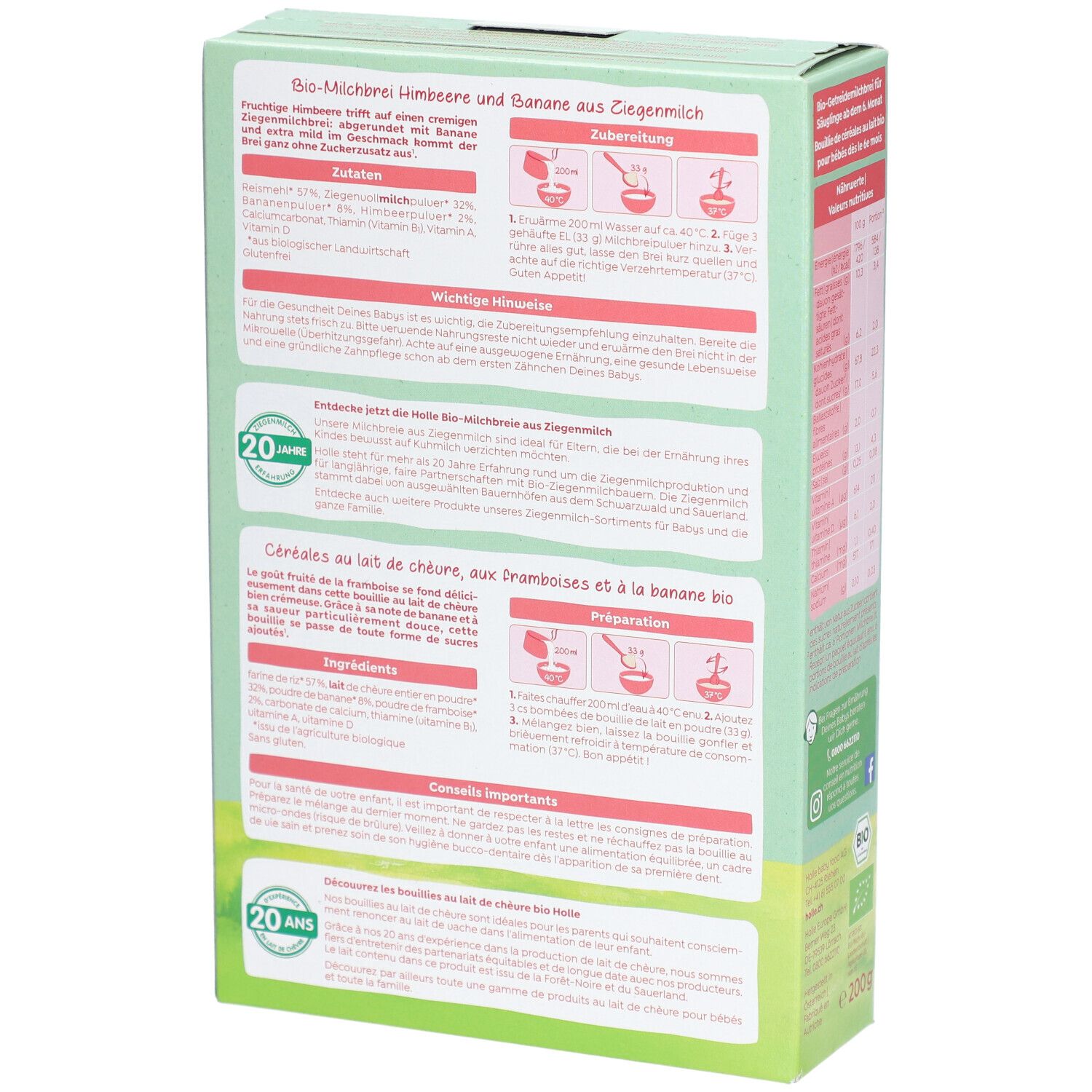 HOLLE Bouillie de lait bio framboise et banane au lait de chèvre