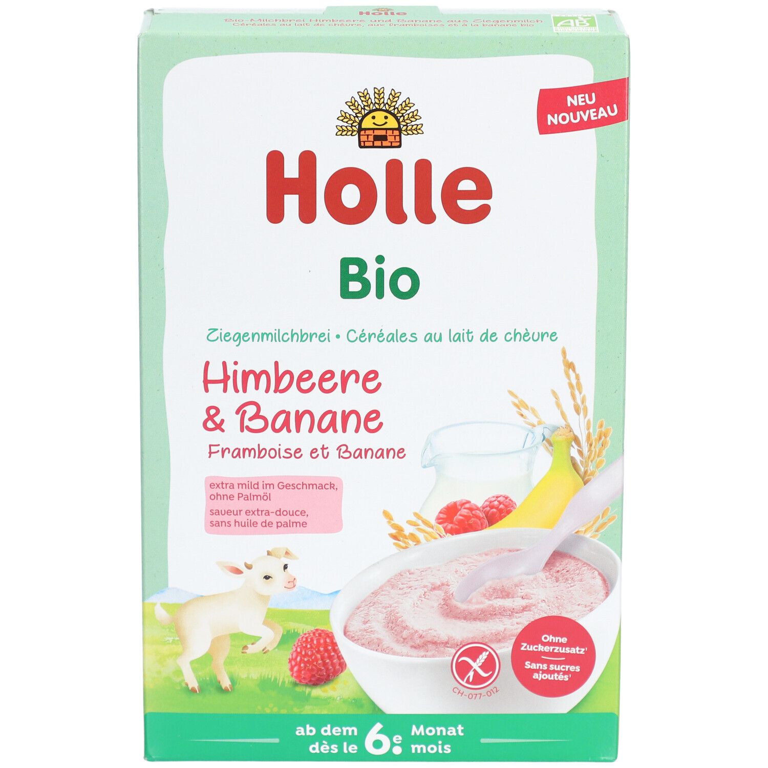 HOLLE Bouillie de lait bio framboise et banane au lait de chèvre
