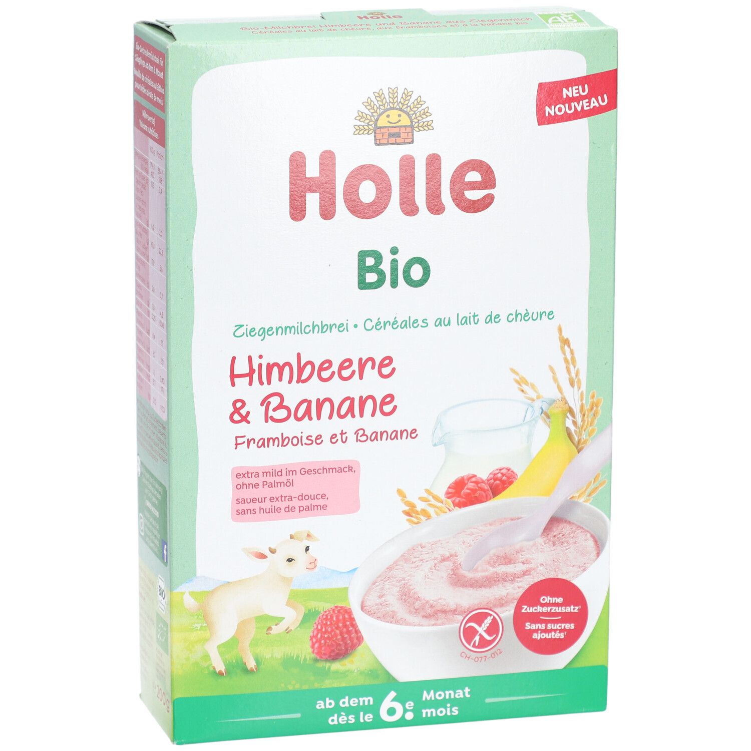 HOLLE Bouillie de lait bio framboise et banane au lait de chèvre