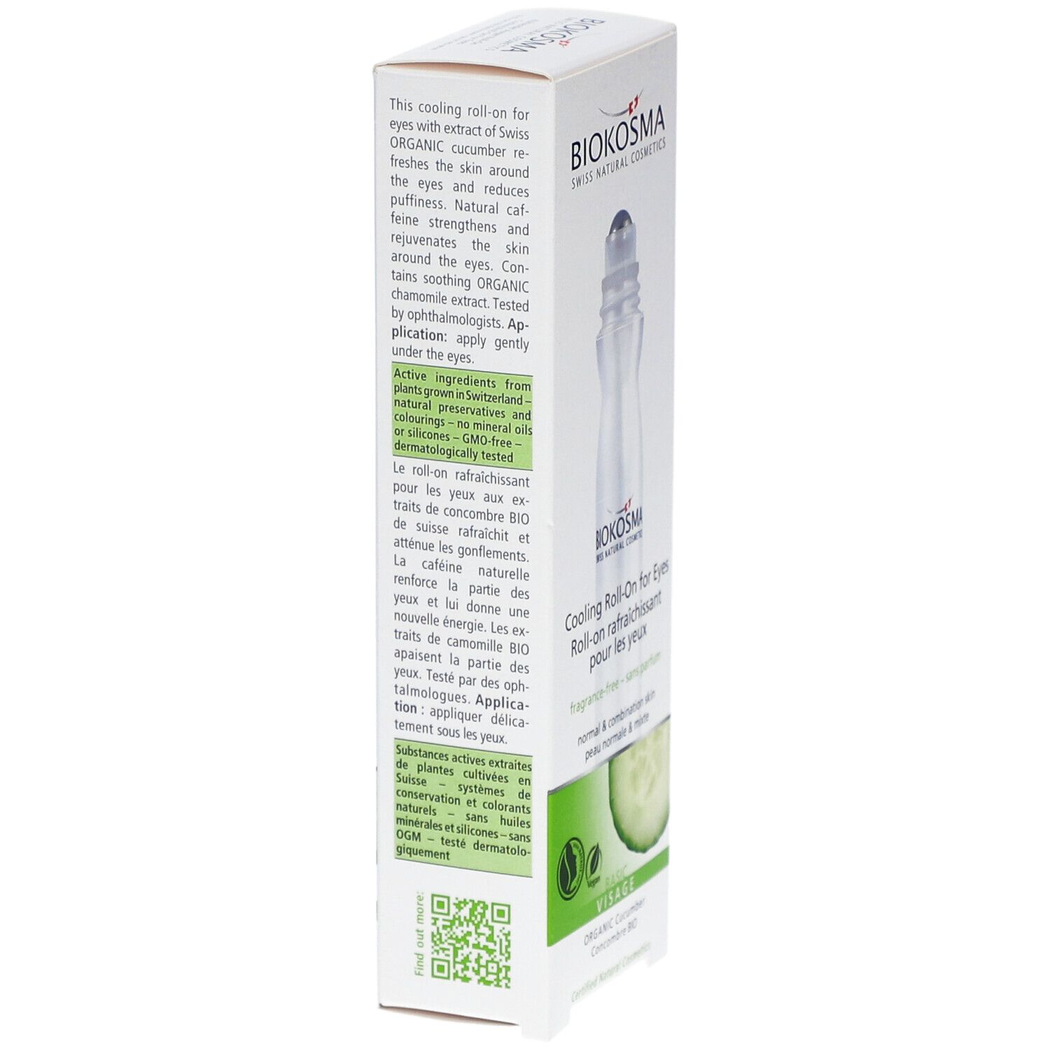 BIOKOSMA Roll-on yeux rafraîchissant à l'extrait de concombre bio