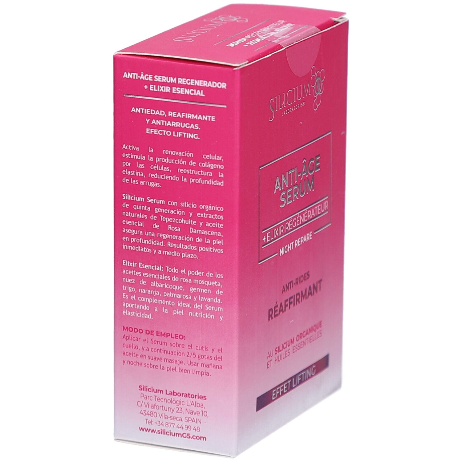 Emballage : Sérum Anti-Âge Régénérateur Silicium + Éixir Essentiel, Anti-rides, Raffermissant, Effet Lifting.