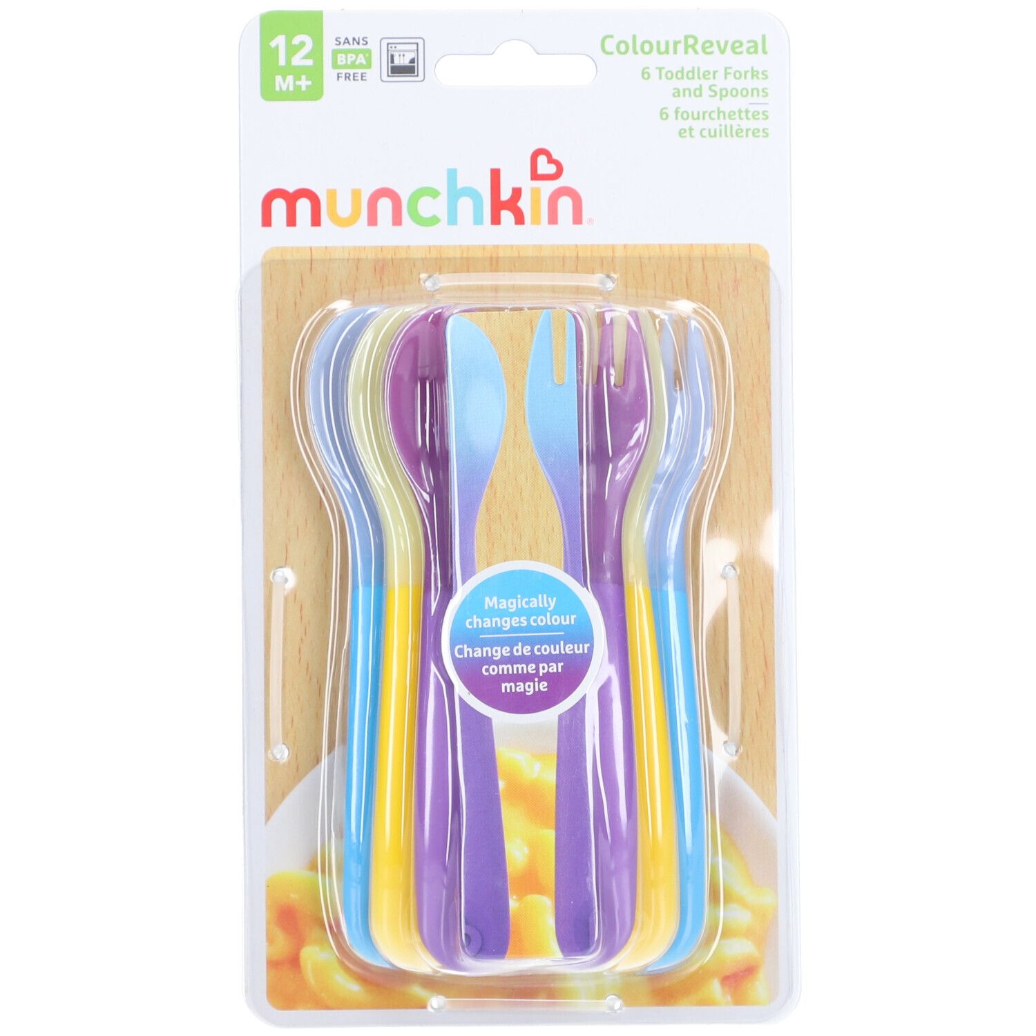 6 cuillères et fourchettes Munchkin ColourReveal pour tout-petits, sans BPA, changent de couleur.