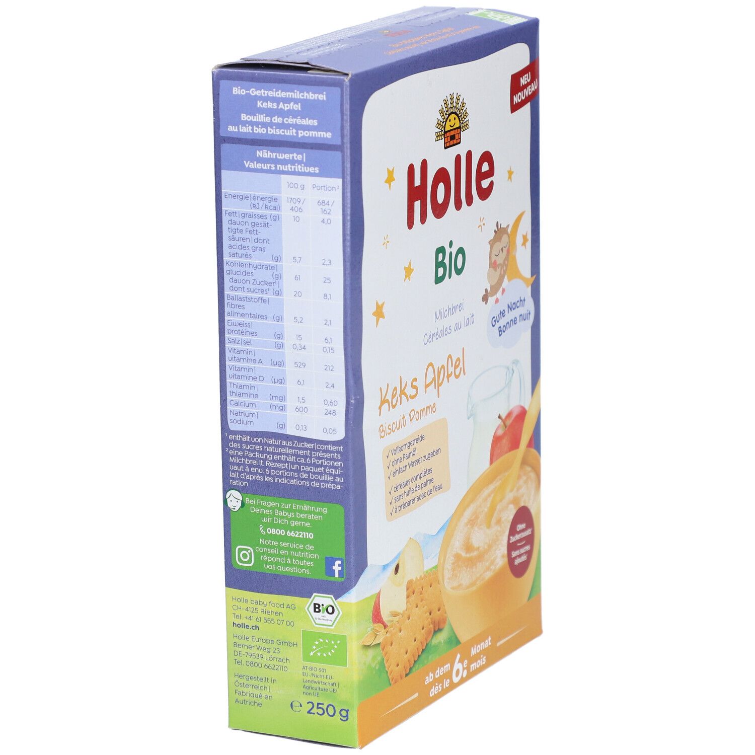 Holle Bouillie Lactée Biscuit Pomme Bio