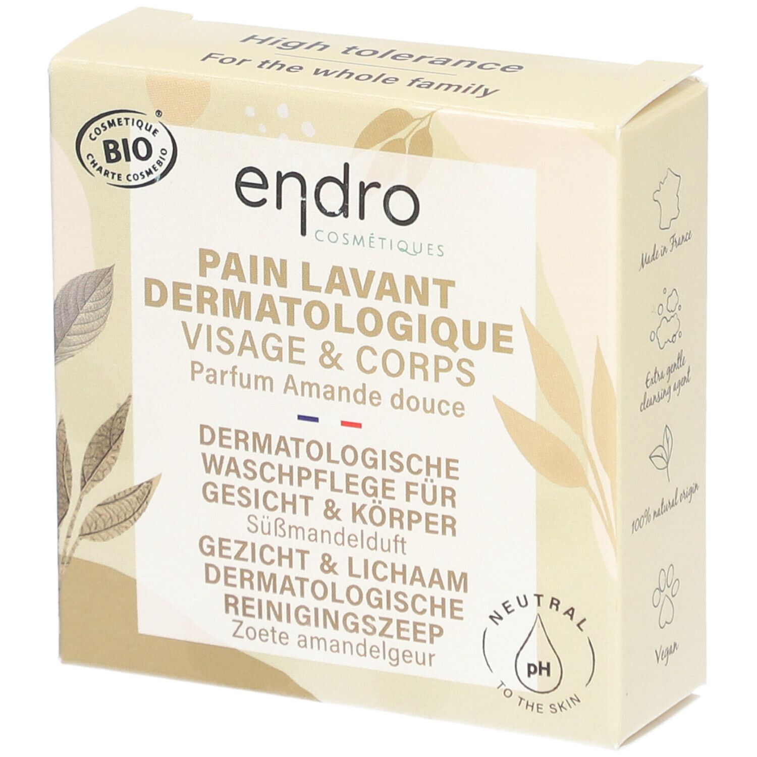 ENDRO Pain Lavant Dermatologique Visage & Corps Parfum Amande Douce